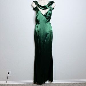 Cinderella Devine Women Maxi Dress XS Satin Full Wrap‎ Drape Neckline Green
